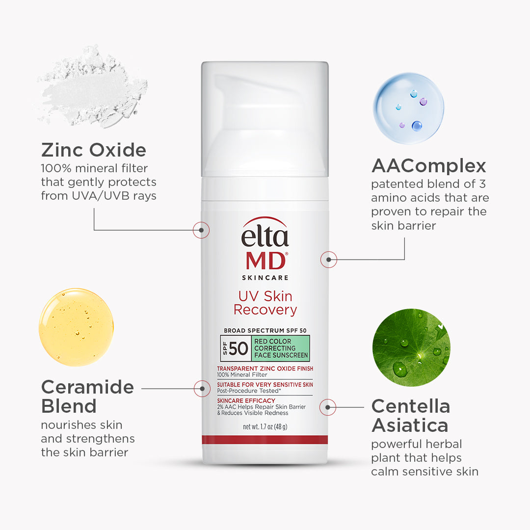 EltaMD UV Skin Recovery Red Color Correcting Green Tint Broad Spectrum SPF 50 (1.7 oz).