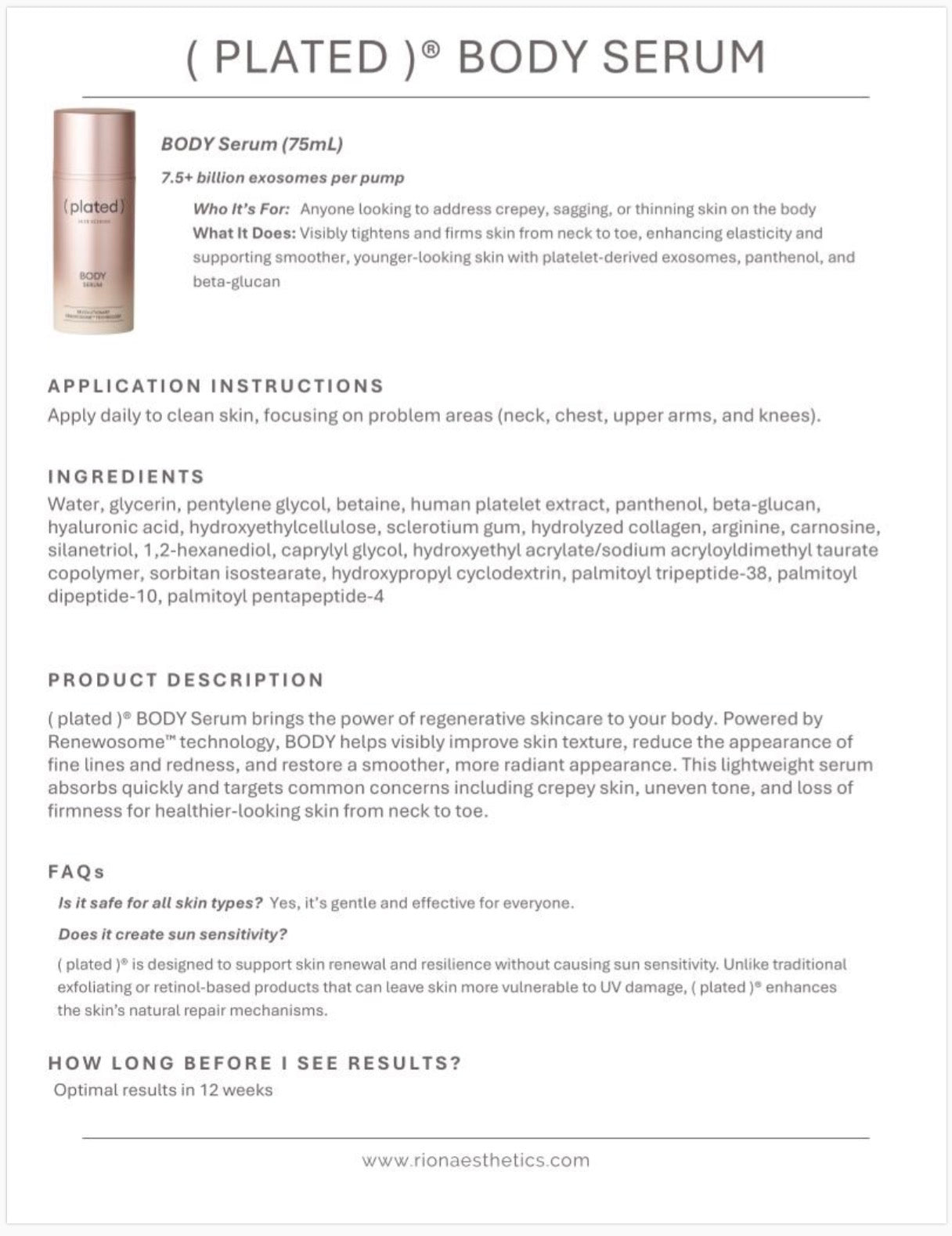 Plated Skin Science BODY Serum (2.5 oz)