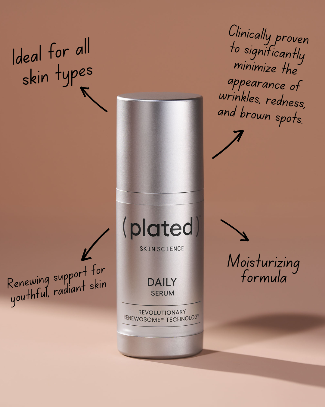Plated Skin Science Daily Serum bottle showcasing premium skincare formulation for daily skin nourishment